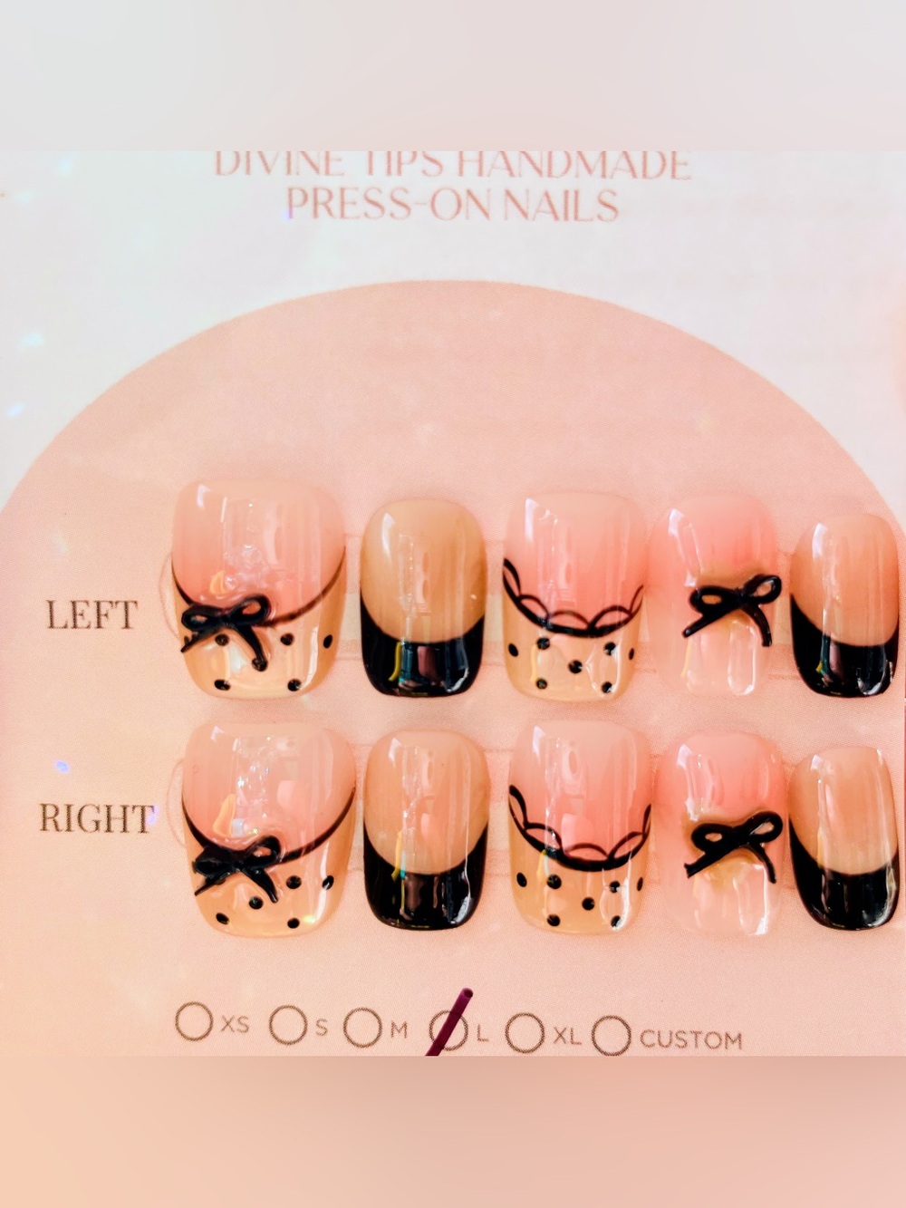 NEW Chic Black French Tip Press On Nails w/ Bow Design | Short Square | Size L
